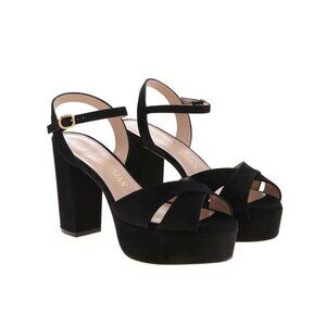 Stuart Weitzman "Ivona" Suede Platform Sandal in Black, size 9